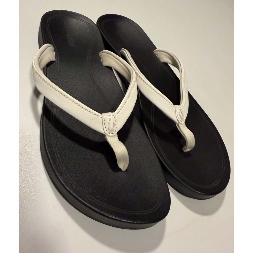 OluKai Uiki White Black Flip Flop Sandals Womens 8 20537-WBLR Thong Sandal